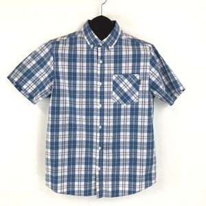 Hurley Button Down Shirt Men's Medium Blue Casual Short Sleeve 100% Cotton Plaid